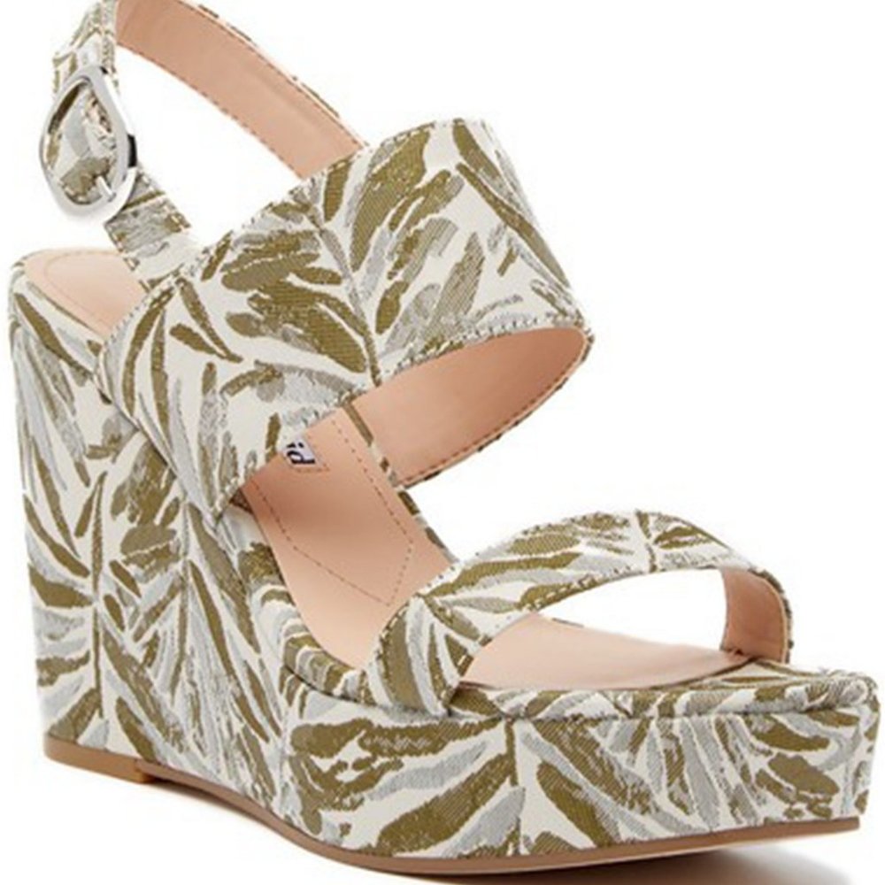 CHARLES DAVID Tropical Leaf Print Wedge Heels 11